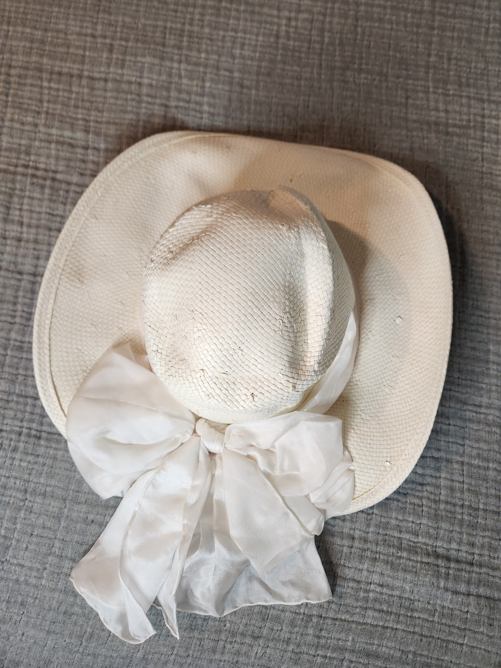 Shady Brady vtg Women's White Straw Sun Hat with Bow S